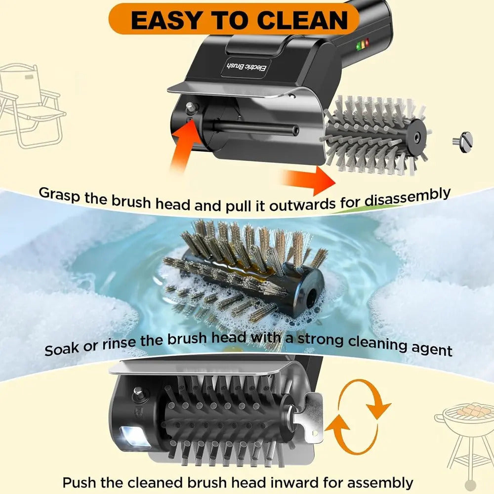 Rechargeable Electric Grill Brush Set - BBQ Cleaning Tool with Roller Heads, Gloves & USB Cable