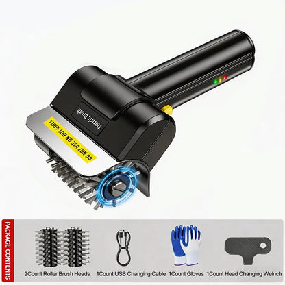 Rechargeable Electric Grill Brush Set - BBQ Cleaning Tool with Roller Heads, Gloves & USB Cable