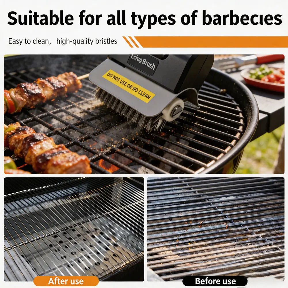 Rechargeable Electric Grill Brush Set - BBQ Cleaning Tool with Roller Heads, Gloves & USB Cable