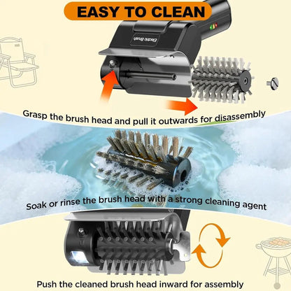 Rechargeable Electric Grill Brush Set - BBQ Cleaning Tool with Roller Heads, Gloves & USB Cable